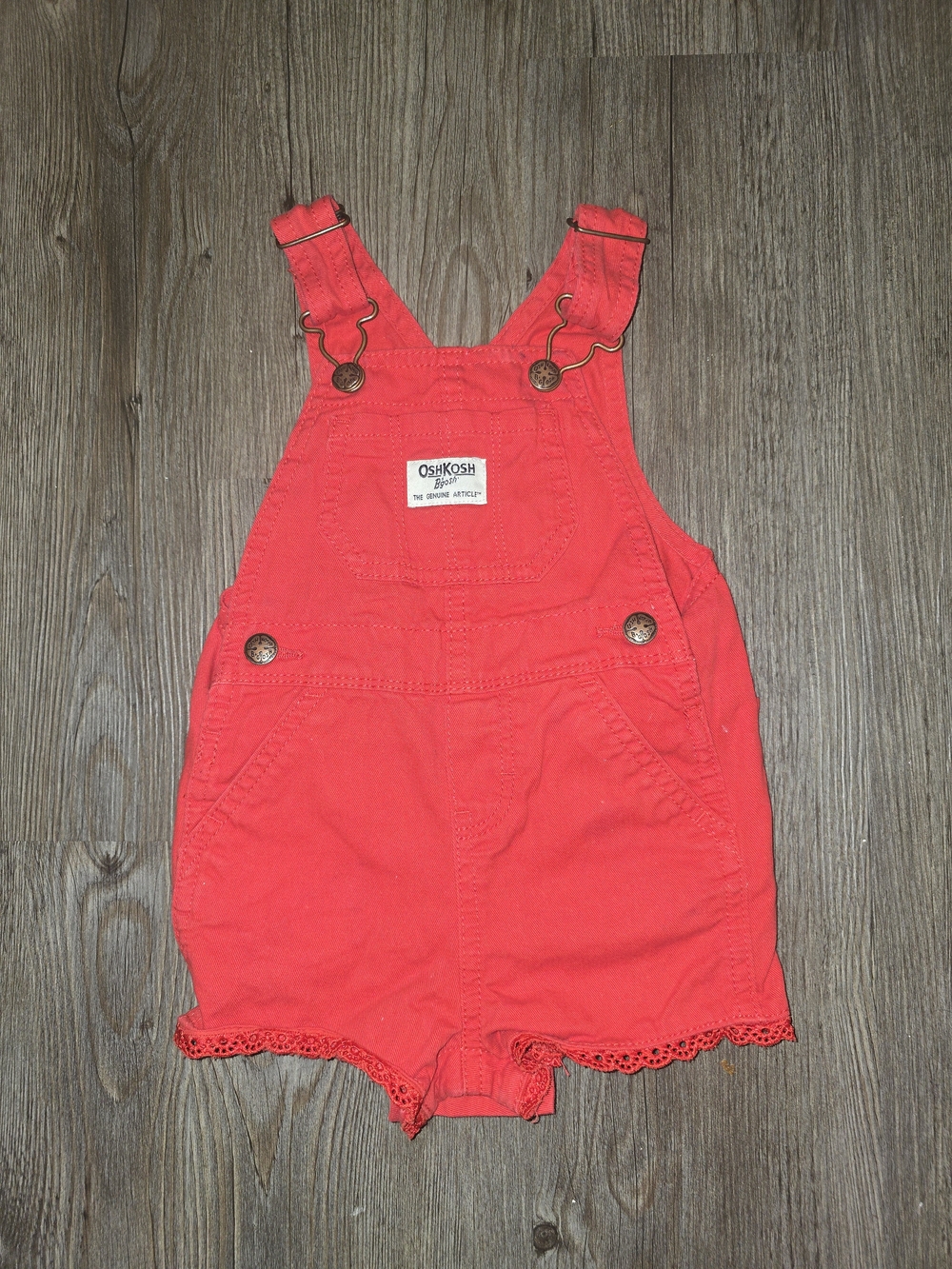 OshKosh B'gosh Bright Red Girls Lace-Trim Shortall Overalls
